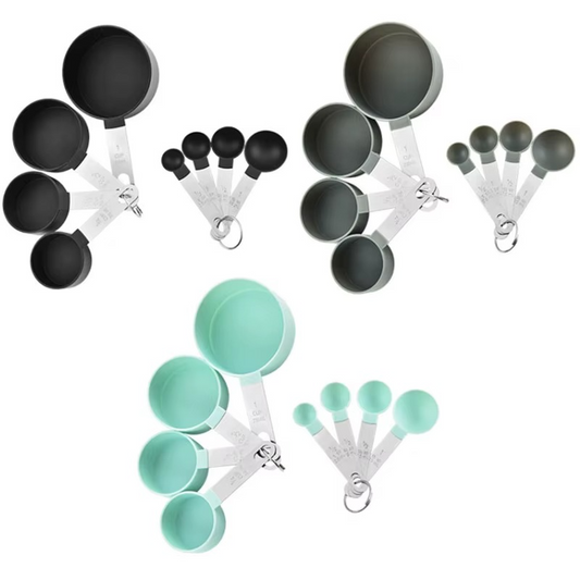 طقم معايير 8 قطع (أكواب وملاعق) بمقابض استانلس – سر نجاح وصفاتك في دقة المقادير