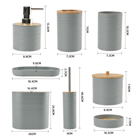 طقم الحمام العصري 8 قطع – أناقة الخيزران والجودة الحرارية