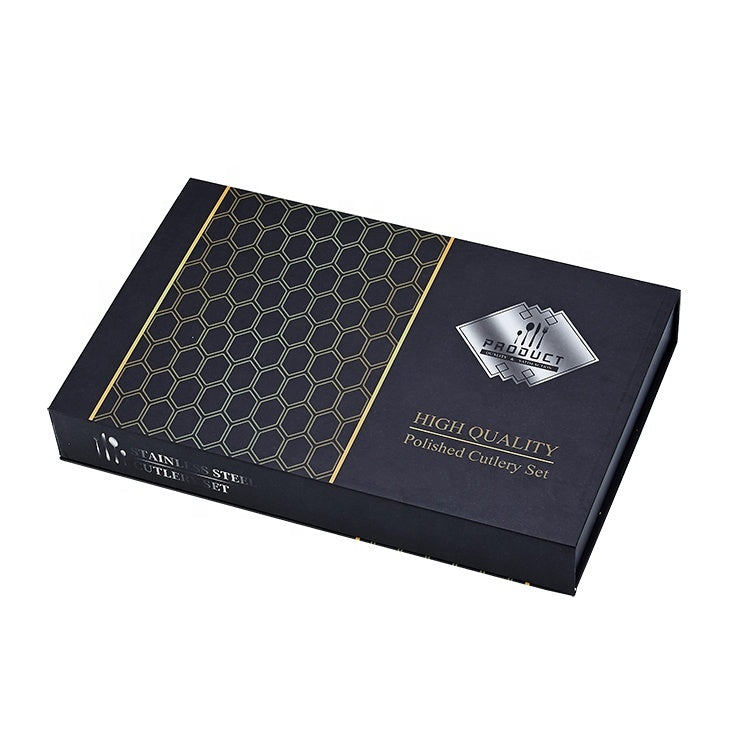 طقم أدوات المائدة الملكي الأسود والذهبي 24 قطعه – فخامة طاولة لا تُنسى