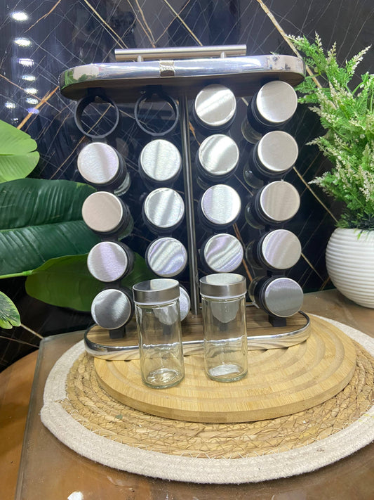 طقم توابل دوار 20 قطعة ببرطمانات زجاجية – تنظيم فندقي وسهولة الوصول لكل بهاراتك