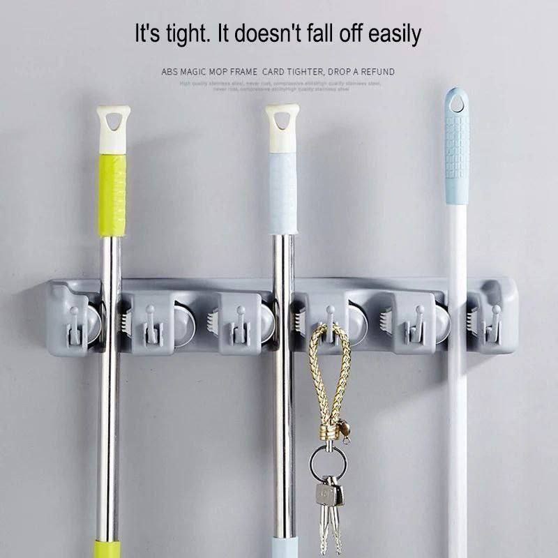 حامل مكانس خماسي مع هوكات لتعليق أدوات التنظيف