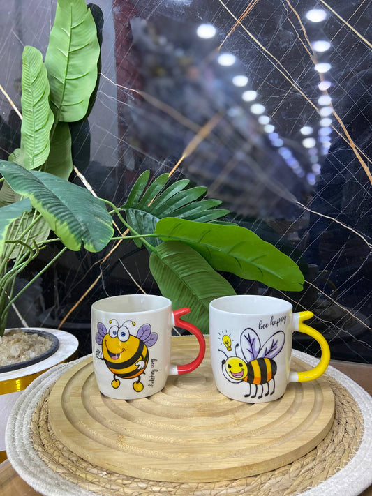 مج بورسلين - تصميم نحلة ومقابض ملونة