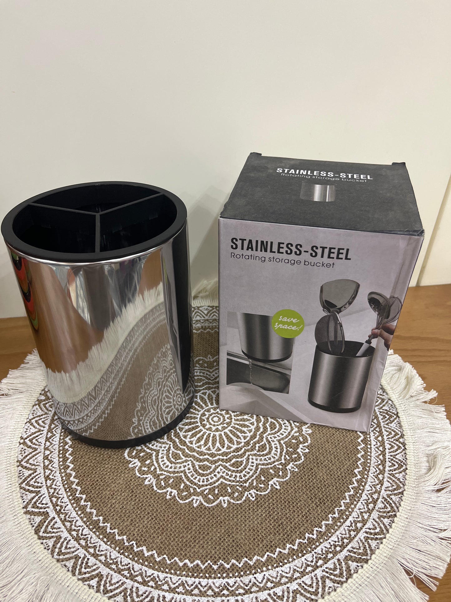 منظم أدوات الطبخ الدوار من الستانلس ستيل - مساحة مرتبة ومرنة