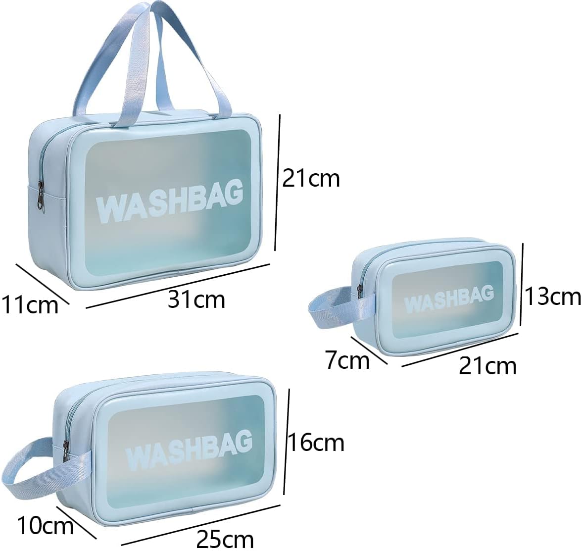 طقم شنط منظمة شفافة للمكياج والسفر (3 قطع) – خامة ضد المياه