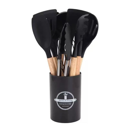 طقم أدوات مطبخ من الخشب والسيليكون – فخامة وأناقة