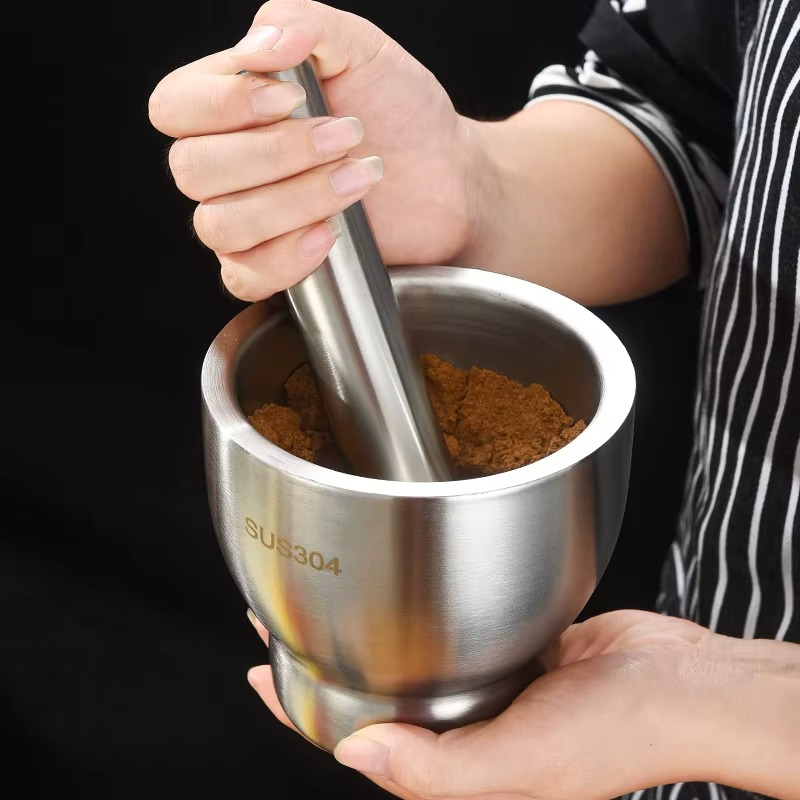 مدقّة وهاون ستانلس ستيل 304 — قوة طحن مش هتتكرر