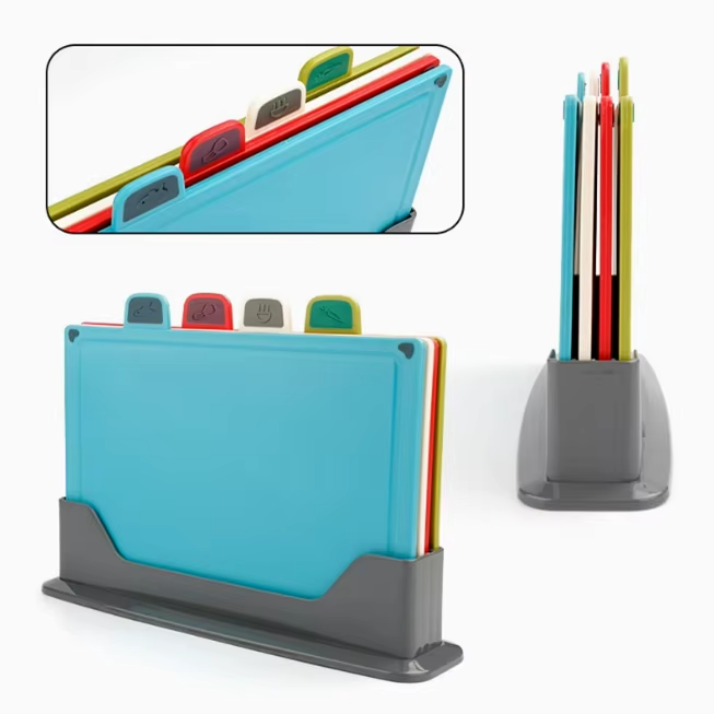 طقم بلانشات احترافي 4 قطع بحامل – تنظيم صحي لمطبخك ومنع اختلاط الروائح