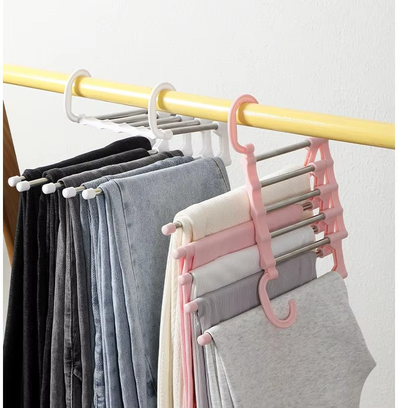 شماعة بنطلونات موفرة للمساحة (استانلس) – 5 مستويات تعليق