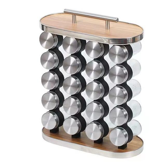 طقم توابل دوار 20 قطعة ببرطمانات زجاجية – تنظيم فندقي وسهولة الوصول لكل بهاراتك