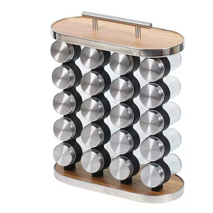 طقم توابل دوار 20 قطعة ببرطمانات زجاجية – تنظيم فندقي وسهولة الوصول لكل بهاراتك