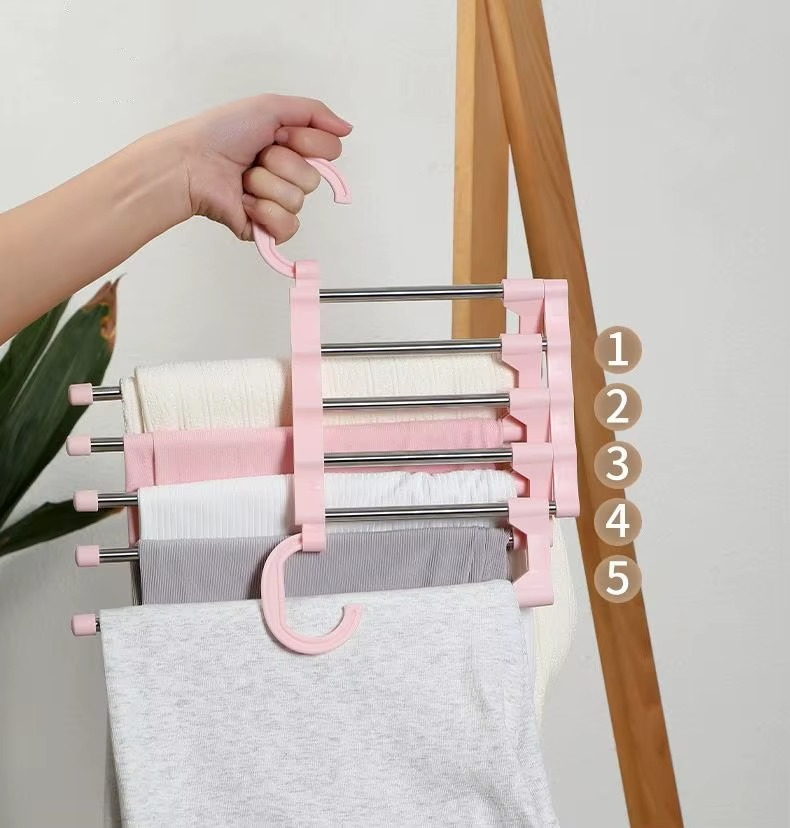 شماعة بنطلونات موفرة للمساحة (استانلس) – 5 مستويات تعليق