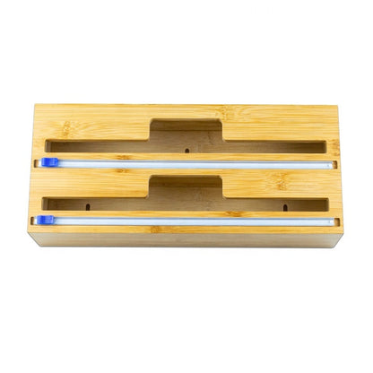 منظم وموزع لفافات المطبخ الخشبي - حل 2 في 1