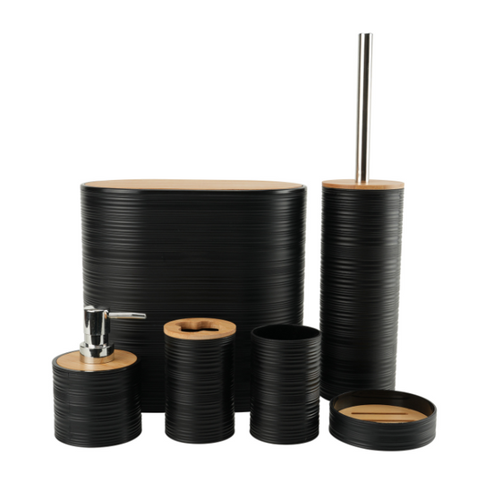 طقم الحمام العصري 8 قطع – أناقة الخيزران والجودة العملية