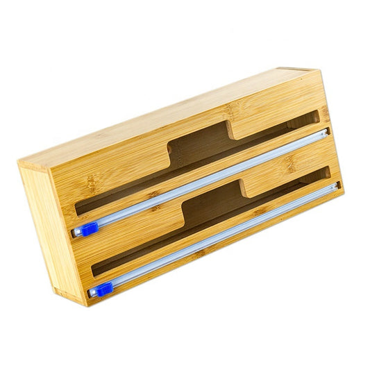 منظم وموزع لفافات المطبخ الخشبي - حل 2 في 1