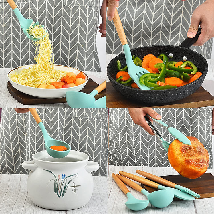 طقم أدوات مطبخ من الخشب والسيليكون – فخامة وأناقة