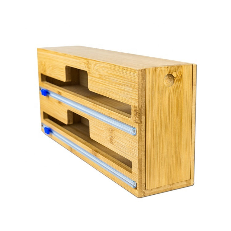 منظم وموزع لفافات المطبخ الخشبي - حل 2 في 1