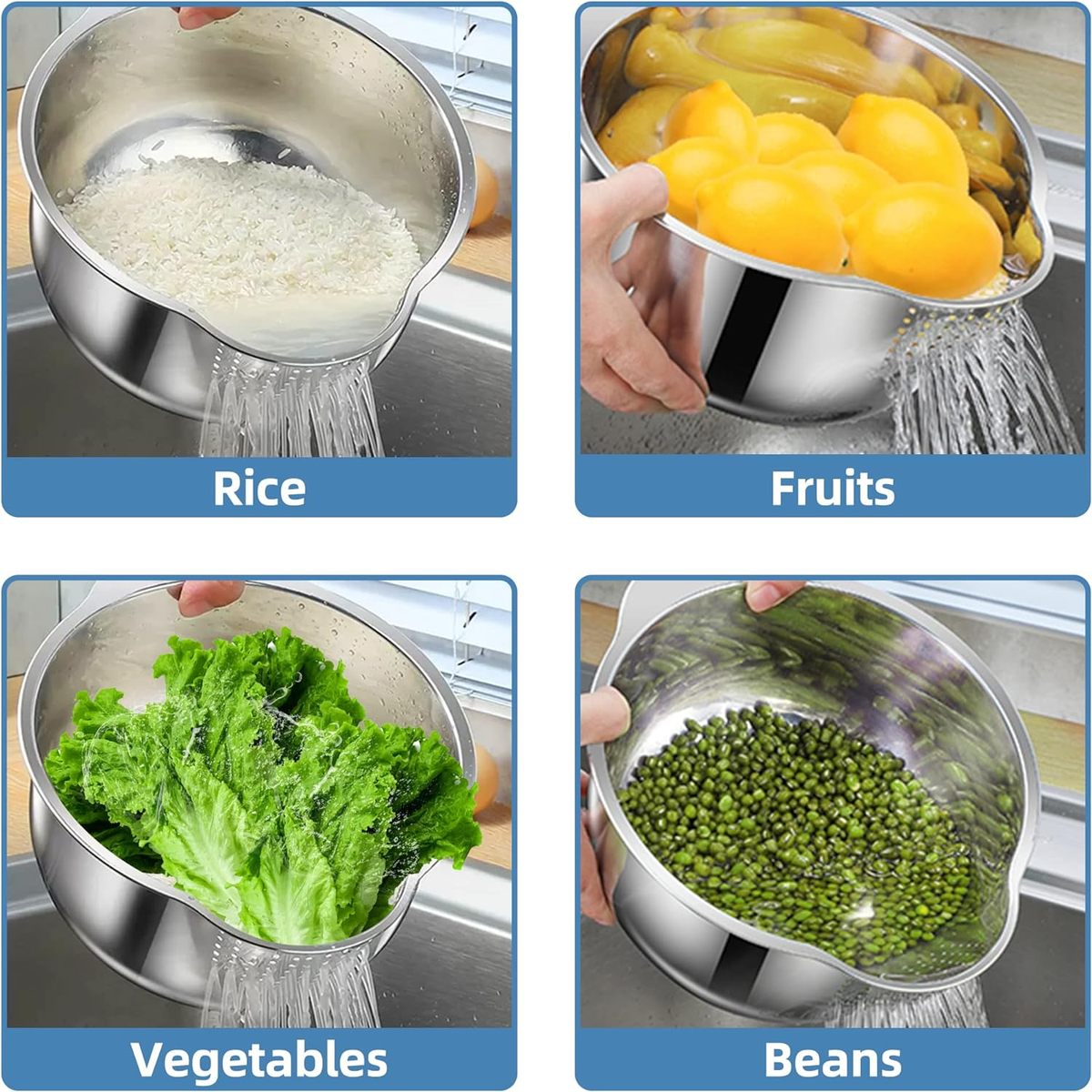 وعاء غسيل وتصفية - ستانلس ستيل مع حافة مصفاة