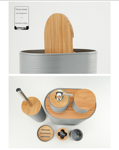 طقم الحمام العصري 8 قطع – أناقة الخيزران والجودة الحرارية