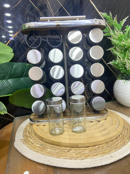 طقم توابل دوار 20 قطعة ببرطمانات زجاجية – تنظيم فندقي وسهولة الوصول لكل بهاراتك