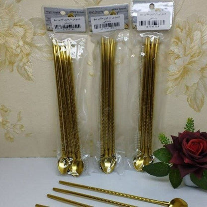 طقم معالق كوكتيل وشاليمو 2 في 1 – 6 قطع ذهبية 