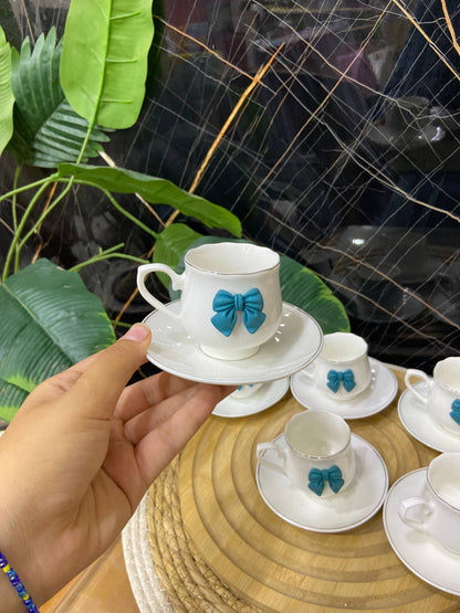 طقم فناجين قهوة وشاي بفيونكة (12 قطعة)