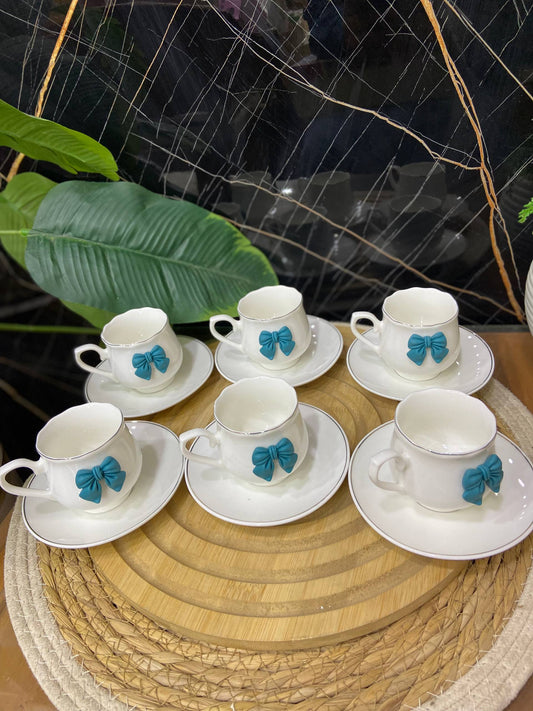 طقم فناجين قهوة وشاي بفيونكة (12 قطعة)