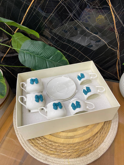 طقم فناجين قهوة وشاي بفيونكة (12 قطعة)