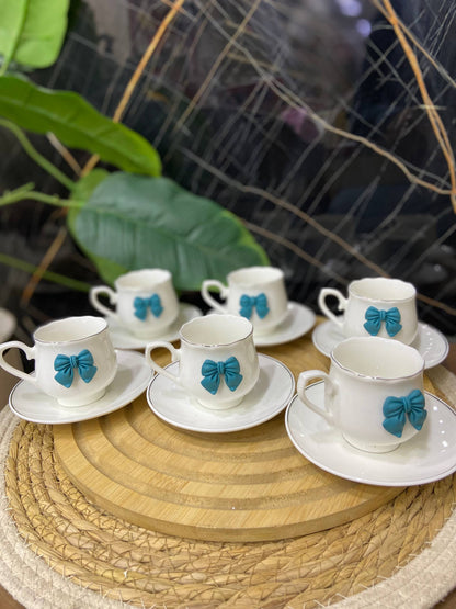 طقم فناجين قهوة وشاي بفيونكة (12 قطعة)