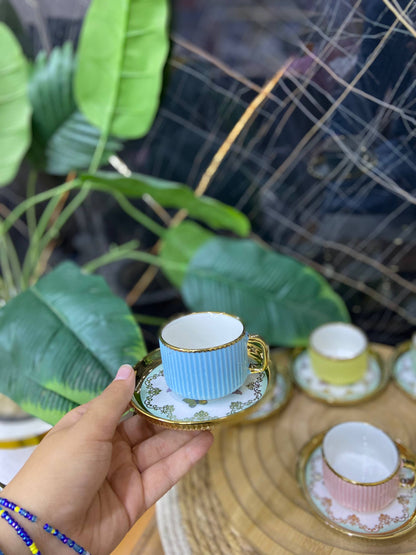 طقم فناجين شاي بورسلين مضلع (12 قطعة)