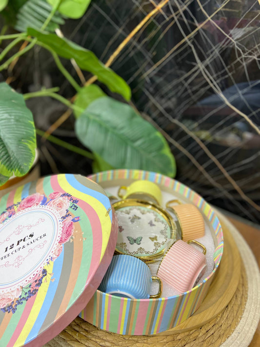 طقم فناجين شاي بورسلين مضلع (12 قطعة)