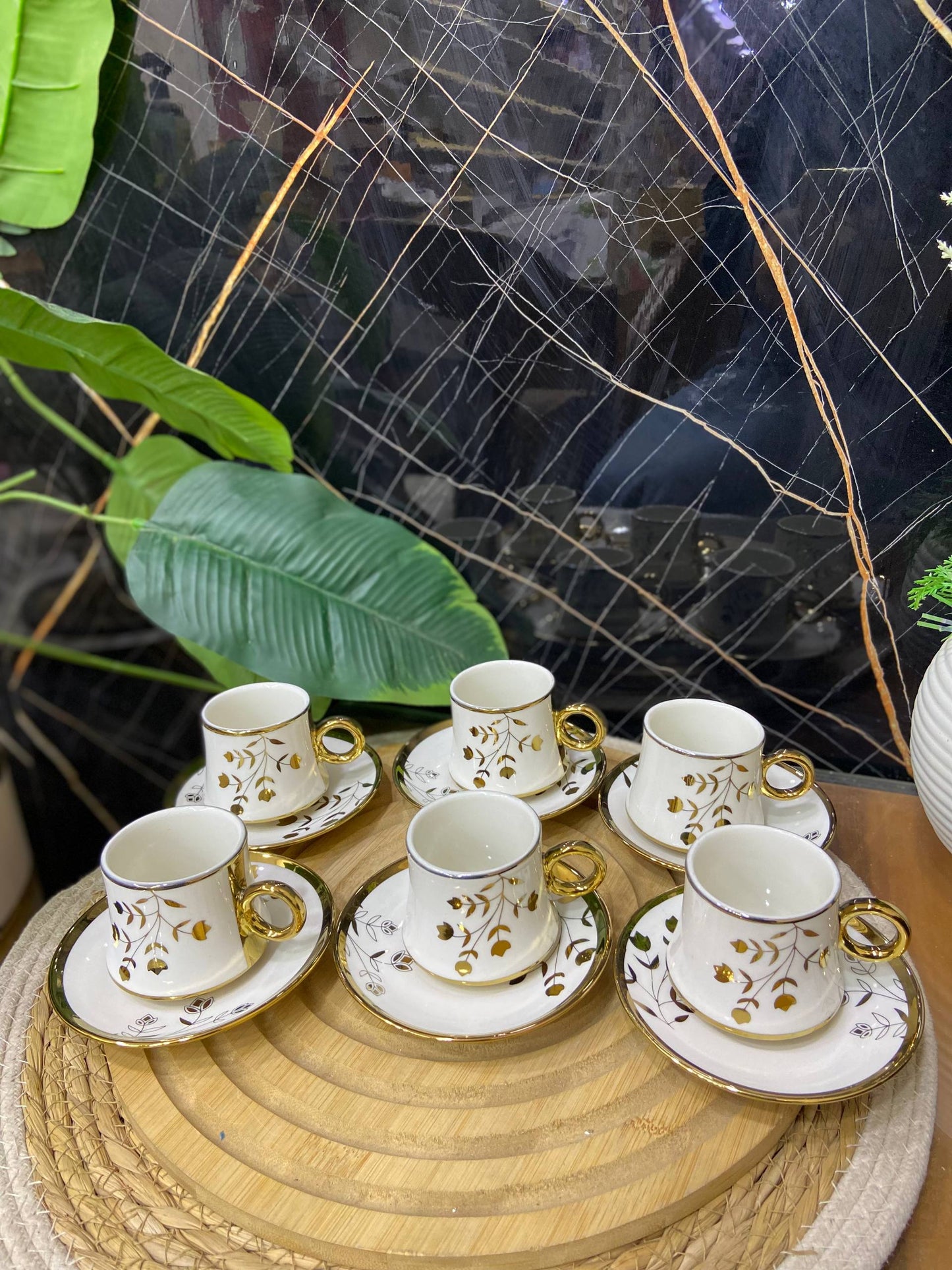 طقم فناجين قهوة بورسلين مدهب (12 قطعة)