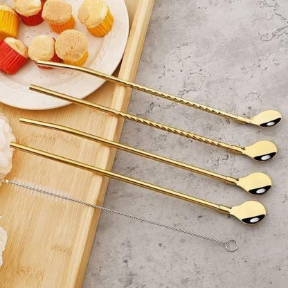 طقم معالق كوكتيل وشاليمو 2 في 1 – 6 قطع ذهبية 