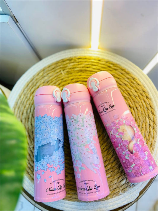 مج حراري بينك شيك بطباعة مميزة (عملي طول السنة)