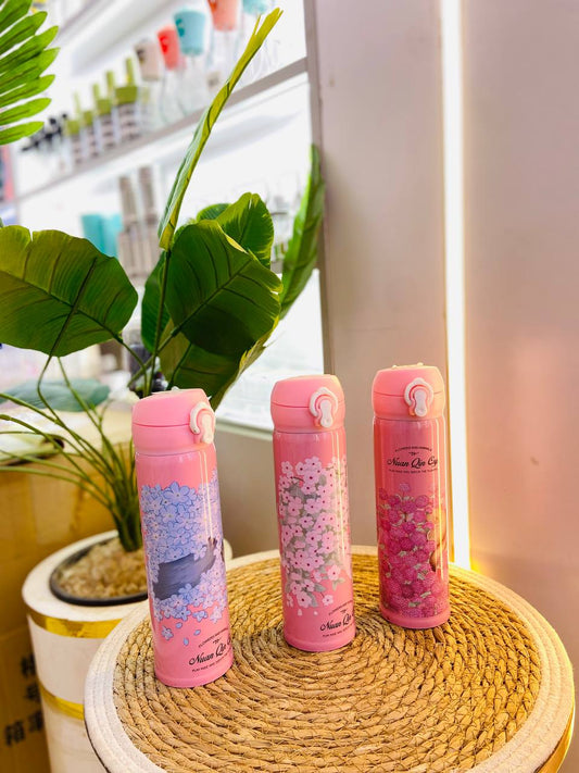 مج حراري بينك شيك بطباعة مميزة (عملي طول السنة)