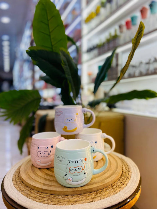 مج خزف (سيراميك) بطبعة حيوانات بعوامة بطة (شكل مضلع)