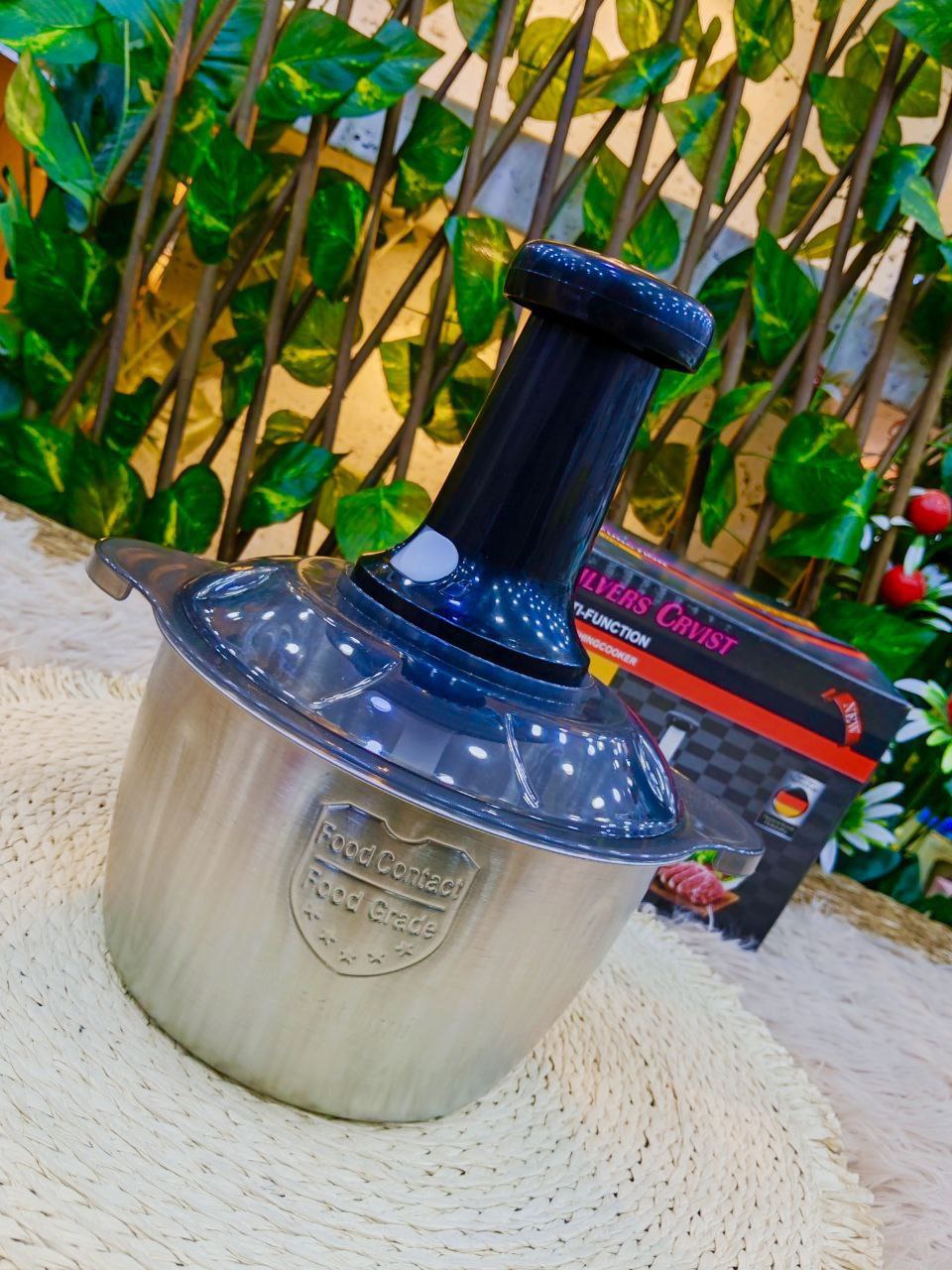 كبة الضغط اليدوية (2 لتر) بحلة استانلس  – فرم احترافي للخضروات بدون كهرباء