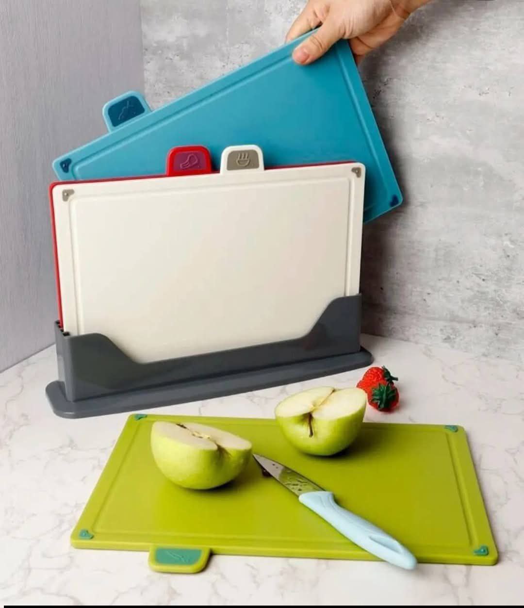 طقم بلانشات احترافي 4 قطع بحامل – تنظيم صحي لمطبخك ومنع اختلاط الروائح