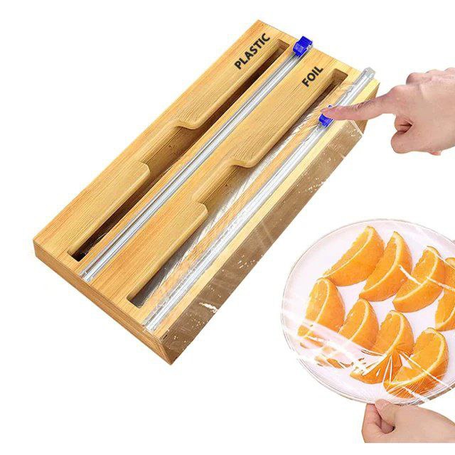 منظم وموزع لفافات المطبخ الخشبي - حل 2 في 1