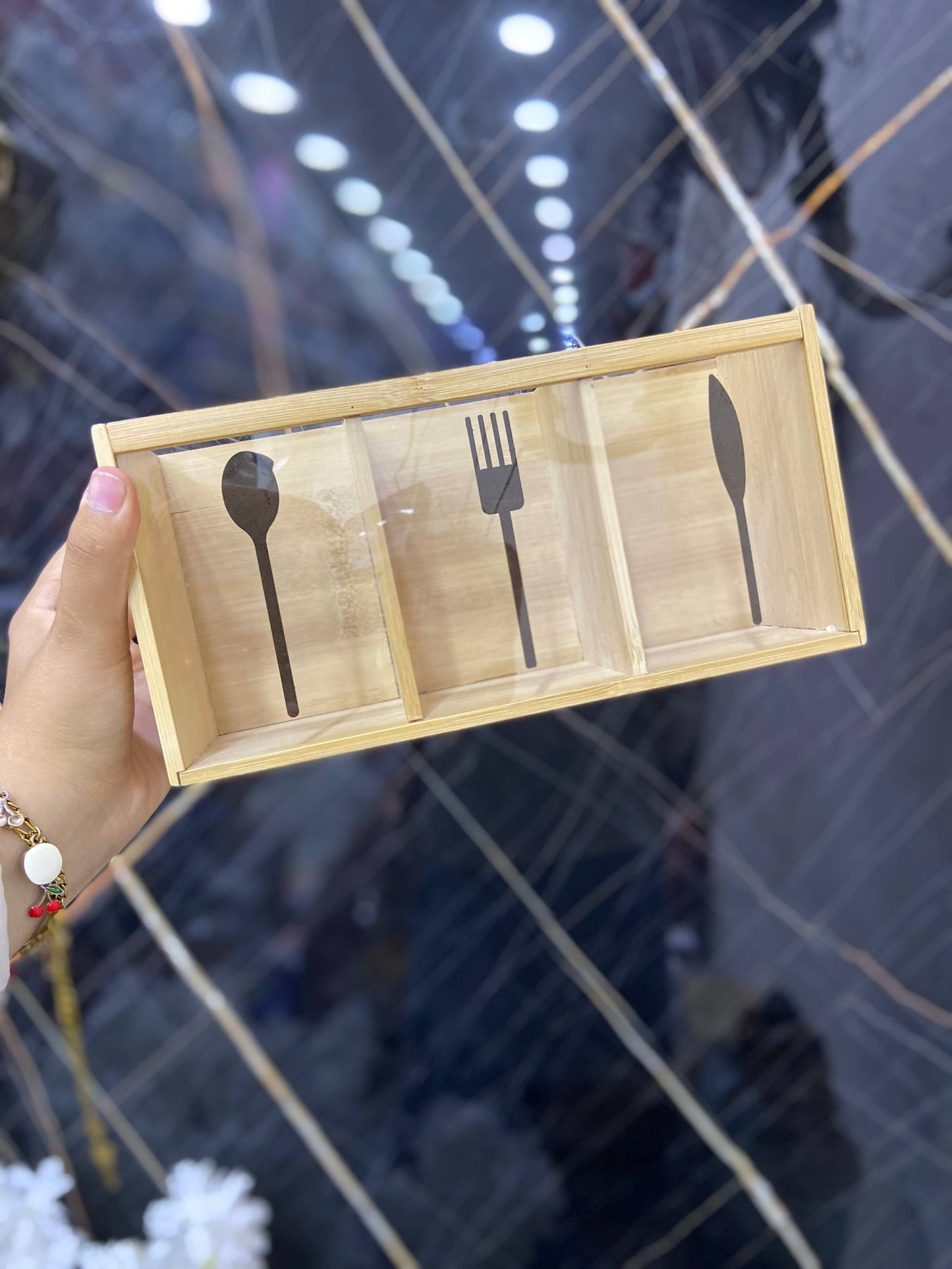 منظم أدوات المائدة الخشبي (بامبو) - حل 3 في 1 لترتيب المطبخ