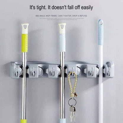 حامل مكانس خماسي مع هوكات لتعليق أدوات التنظيف