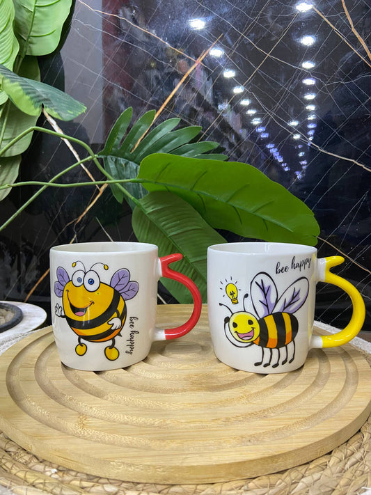 مج بورسلين - تصميم نحلة ومقابض ملونة