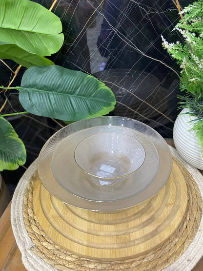 طقم أطباق تقديم زجاجية - تصميم دائري غويط - 3 قطع