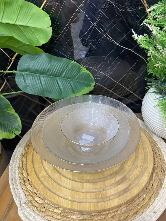 طقم أطباق تقديم زجاجية - تصميم دائري غويط - 3 قطع