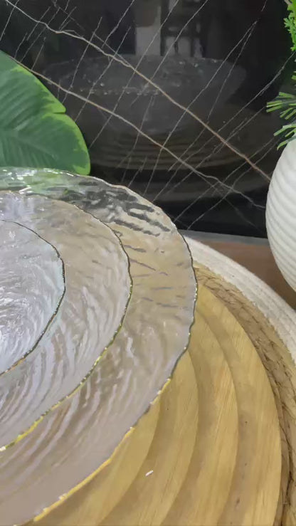 طقم أطباق تقديم زجاجية/كريستال - نقشة حلزونية - 3 قطع