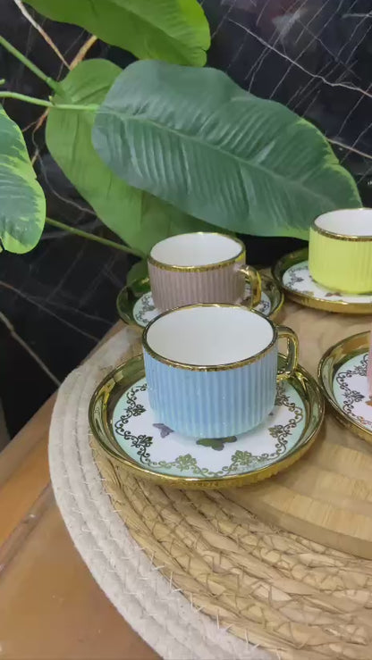 طقم فناجين شاي بورسلين مضلع (12 قطعة)