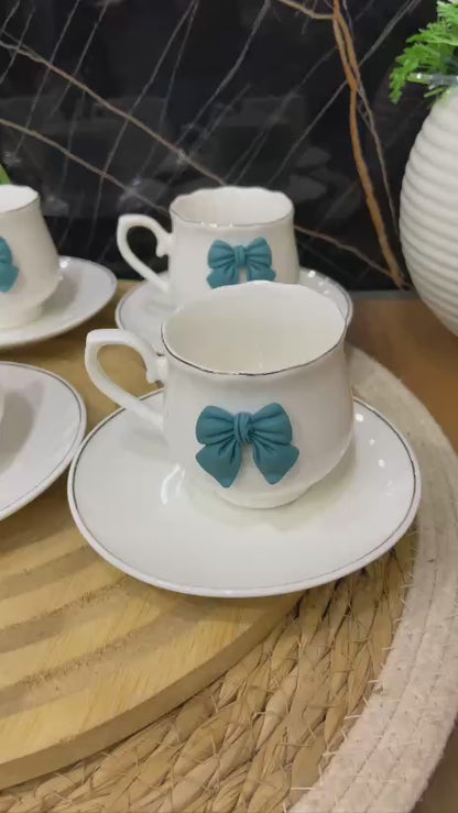 طقم فناجين قهوة وشاي بفيونكة (12 قطعة)